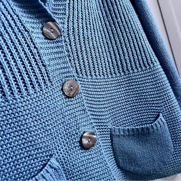 Franco Valeri sweater knit wool cardigan blue women Medium long sleeve buttons - Picture 3 of 6